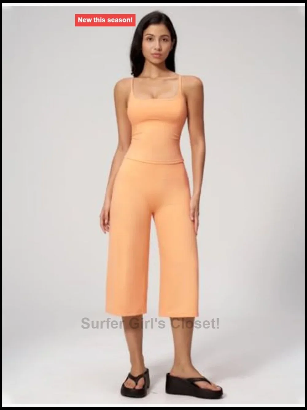 Two Piece Workout Set Crop Top Wide Leg Capri Pants Spaghetti Straps